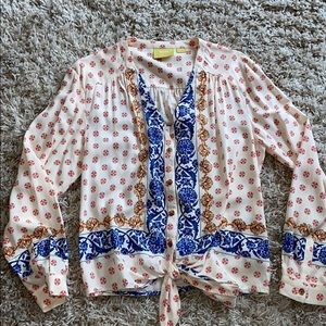 Anthro Maeve Button up blouse with tie at waist